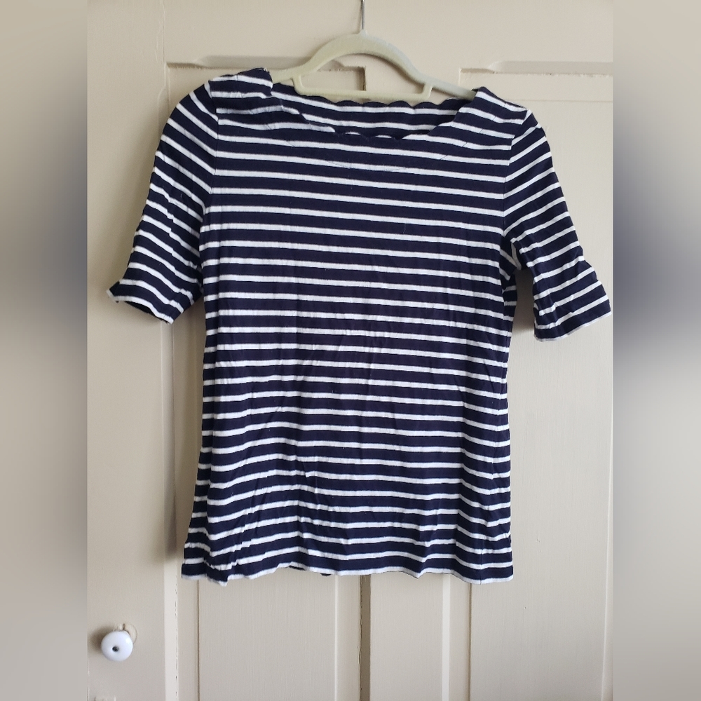 Navy and White striped t-shirt, 100% pima cotton, size small